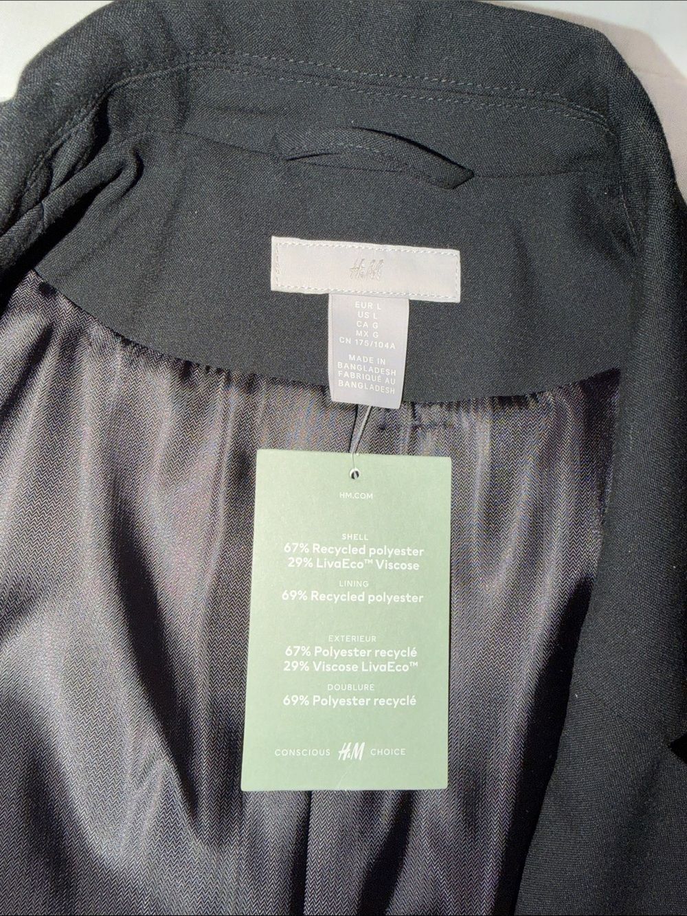 H&MโL Solid Black Long One Button Flap Pockets Professional Blazer Suit Jacket - Picture 6 of 9
